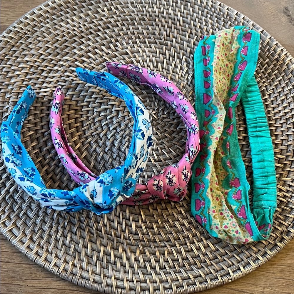 J. Crew—Blue, Pink, and Natural Life—Green Kids Headband Trio